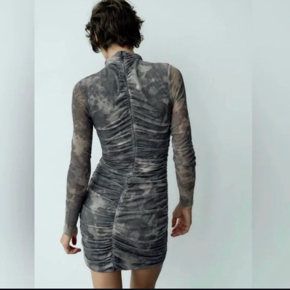 Zara Mesh Ruched Mini Dress - Picture 2 of 7